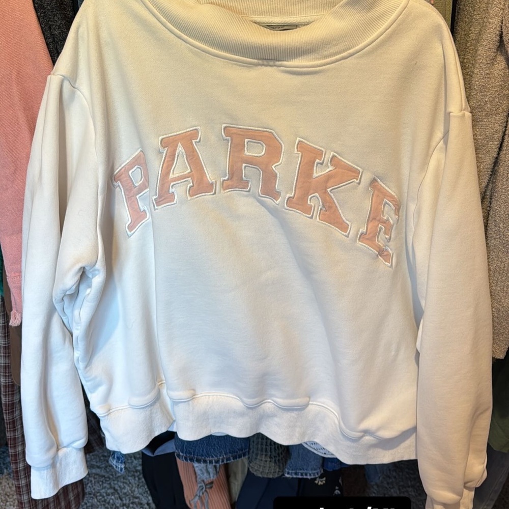 White PARKE Crewneck Sweatshirt with Pink